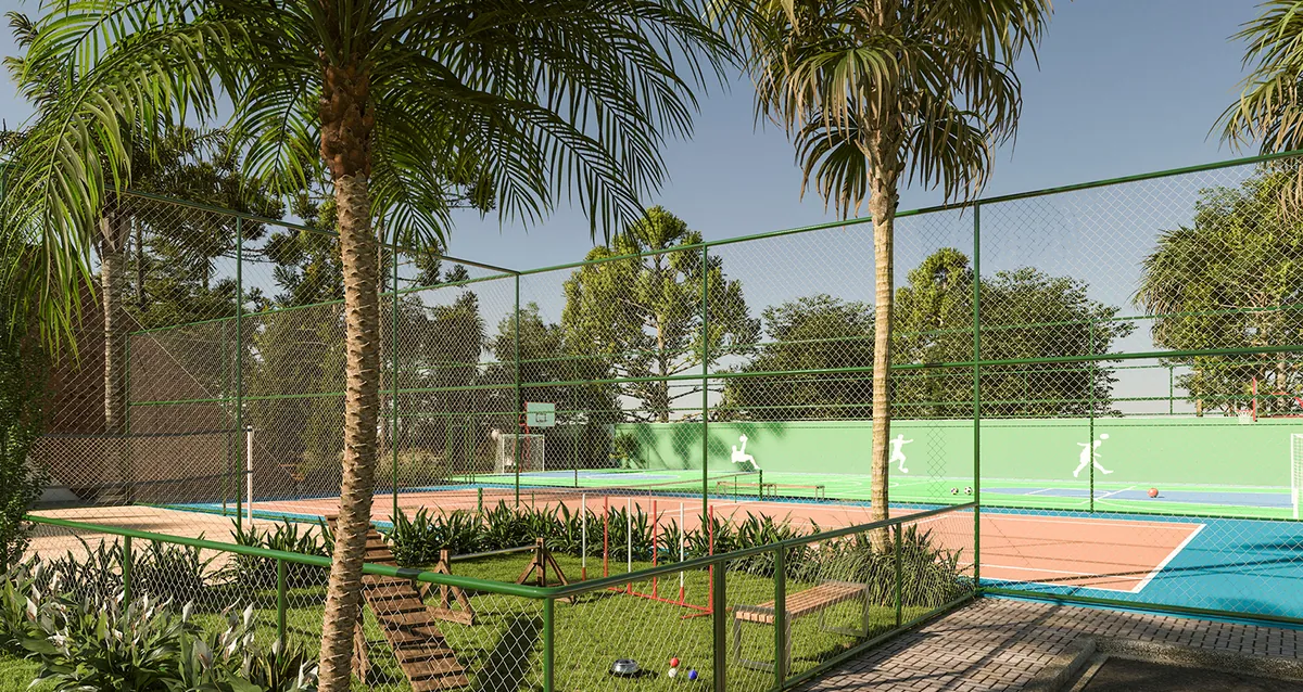 Espaço pet — área cercada e arborizada para os cães